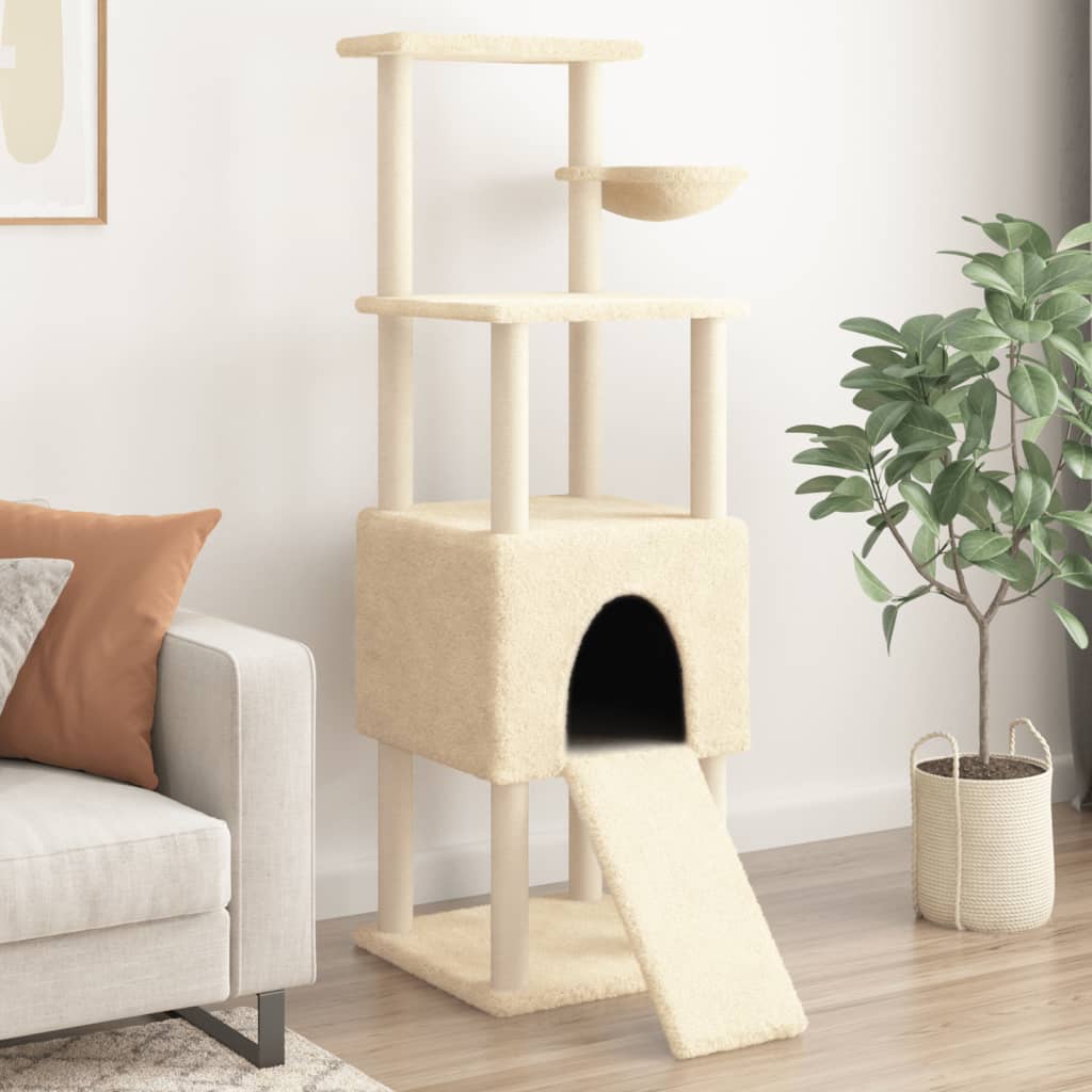 Vidaxl Katzenmöbel mit Sisal-Kratzsäulen 153 cm Cremeweiß